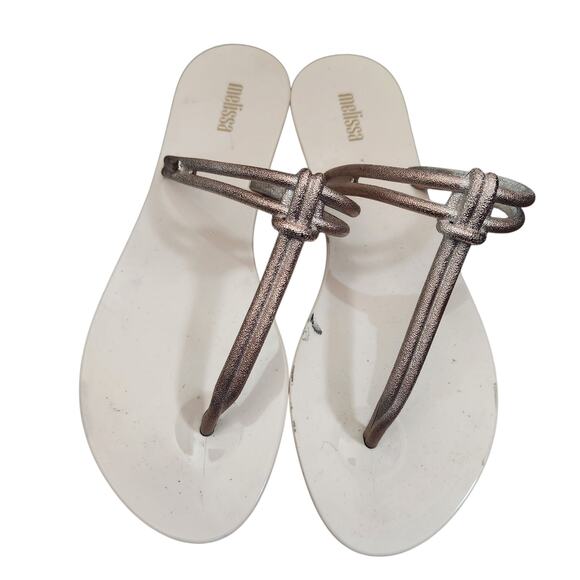 MELISSA‎ Rubber Sandals 7 Metallic Shimmer Beach Minimalist Coastal - Picture 1 of 7